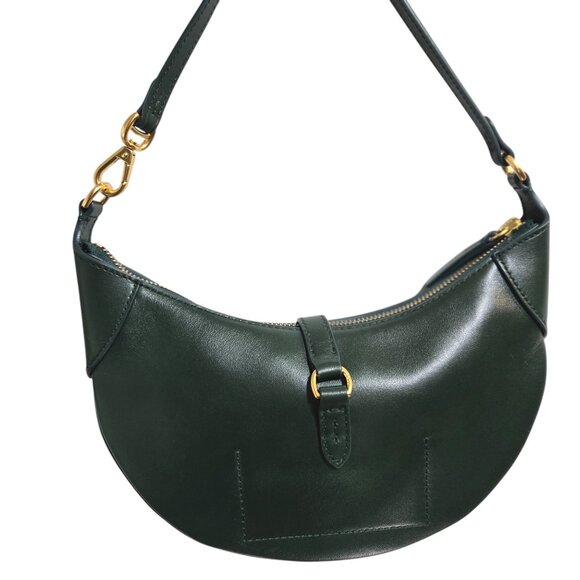 POLO RALPH LAUREN ID Leather Shoulder Bag Racing Green Gold small Crescent Purse - Picture 7 of 12